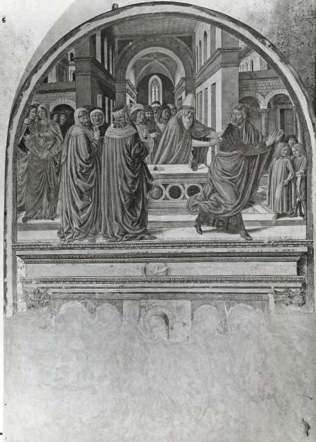 Bazzechi, Ivo — Benozzo Gozzoli: Tabernacle of Santa Chiara. Castelfiorentino. Fresco. Front lunette — particolare, San Gioacchino cacciato dal Tempio